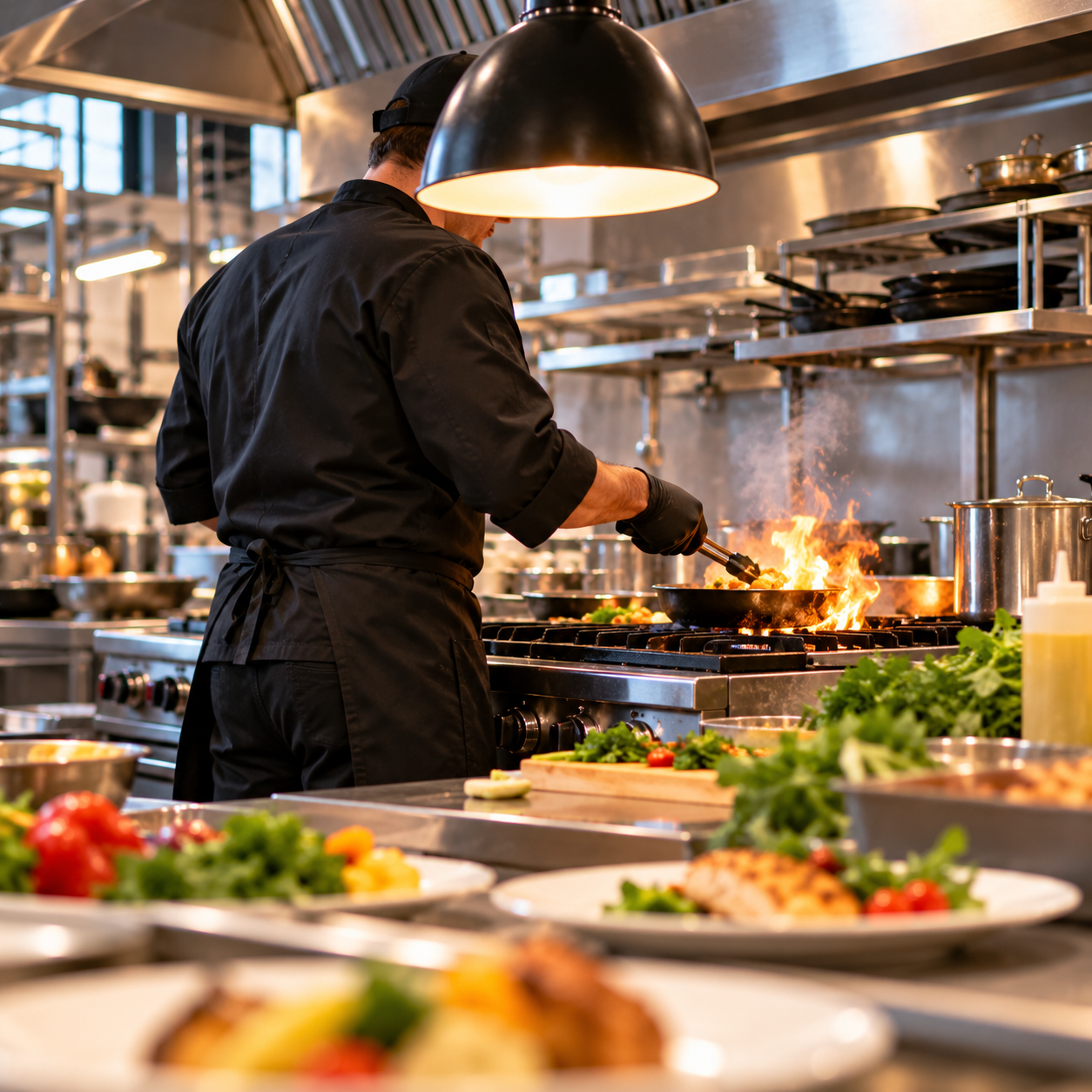 Chef cooking in professional kitchen